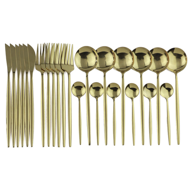 24pcs Black Western Dinnerware Set Stainless Steel Cutlery Set Fork Knife Spoon Tableware Set Flatware Set Silverware Set  DailyAlertDeals China 24pcs Champagne Gold 