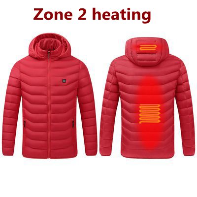 2021 NWE Men Winter Warm USB Heating Jackets Smart Thermostat Pure Color Hooded Heated Clothing Waterproof  Warm Jackets 0 DailyAlertDeals 2 Areas Heated Red M China