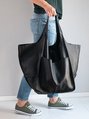 Casual Soft Large Capacity Tote Women Handbags Designer Aged Metal Look Luxury Pu Leather Shoulder Bag Retro Big Shopper Purses 0 DailyAlertDeals Black China 