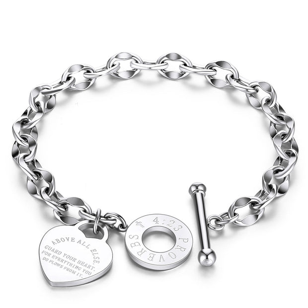 Stainless Steel Love Heart Bracelets For Women Party Gift Fashion Joyas de Chain Charm Bracelets Jewelry Wholesale Text Engraved 0 DailyAlertDeals silver China 18cm