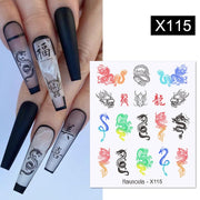 Harunouta Black Ink Blooming Marble Pattern Water Decals Stickers Black Line Flower Leaves Face Slider For Summer Nail Art Decor Decal stickers for nails DailyAlertDeals X115  