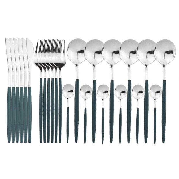 24pcs Black Western Dinnerware Set Stainless Steel Cutlery Set Fork Knife Spoon Tableware Set Flatware Set Silverware Set  DailyAlertDeals China 24pcs Green Silver 