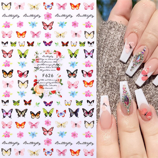 Nail Blue Butterfly Stickers Flowers Leaves Self Adhesive Decals 3D Transfer Sliders Wraps Manicure Foils DIY Decorations Tips 0 DailyAlertDeals 3-F626  
