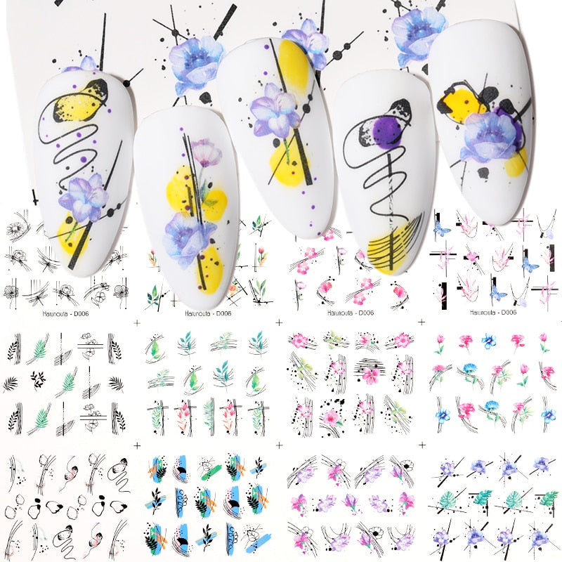 12 Designs Nail Stickers Set Mixed Floral Geometric Nail Art Water Transfer Decals Sliders Flower Leaves Manicures Decoration 0 DailyAlertDeals   
