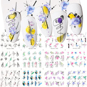 12 Designs Nail Stickers Set Mixed Floral Geometric Nail Art Water Transfer Decals Sliders Flower Leaves Manicures Decoration 0 DailyAlertDeals D006  