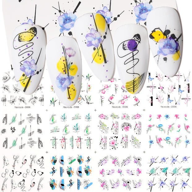 12 Designs Nail Stickers Set Mixed Floral Geometric Nail Art Water Transfer Decals Sliders Flower Leaves Manicures Decoration 0 DailyAlertDeals D006  