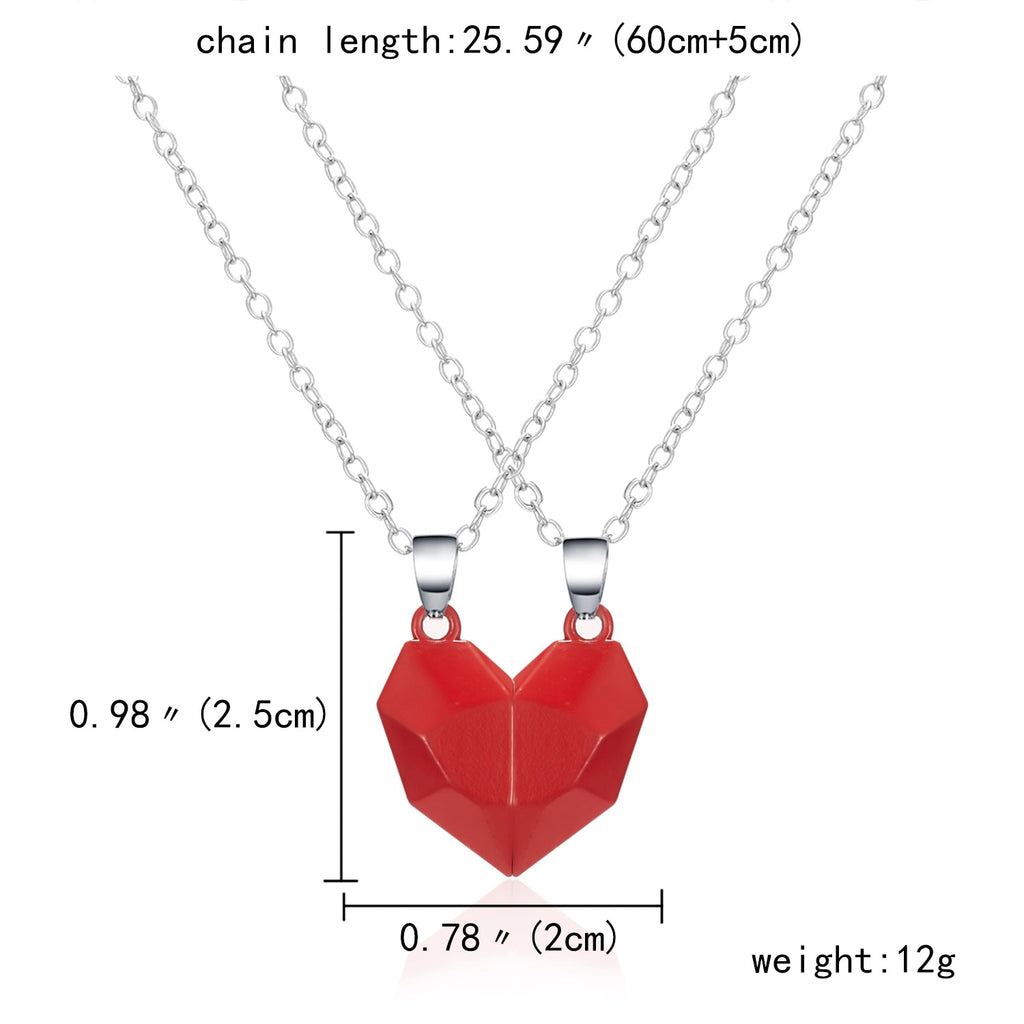 2Pcs/Lot Magnetic Couple Necklace Friendship Heart Pendant Distance Faceted Charm Necklace Women Valentine&#39;s Day Gift 2021 0 DailyAlertDeals   