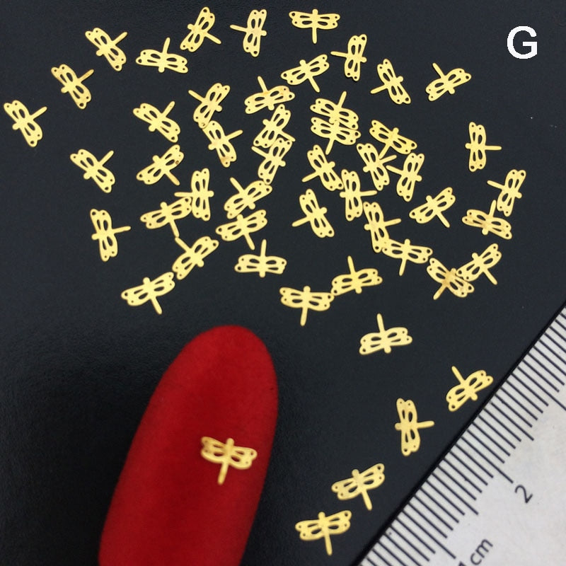 100Pcs/Lot Gold Metal Nail Decals Ultra-thin Flakes Nail Bling Rhinestone Cute 3D Nail Art Decorations Charm Nail Art Rivets 0 DailyAlertDeals G  