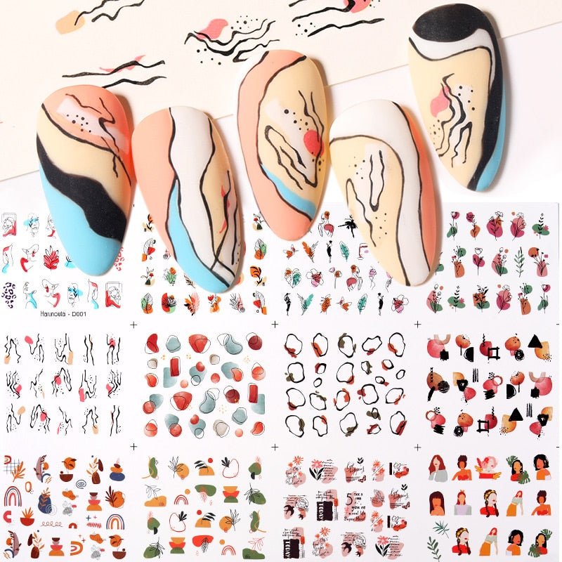 12 Designs Nail Stickers Set Mixed Floral Geometric Nail Art Water Transfer Decals Sliders Flower Leaves Manicures Decoration 0 DailyAlertDeals D001  