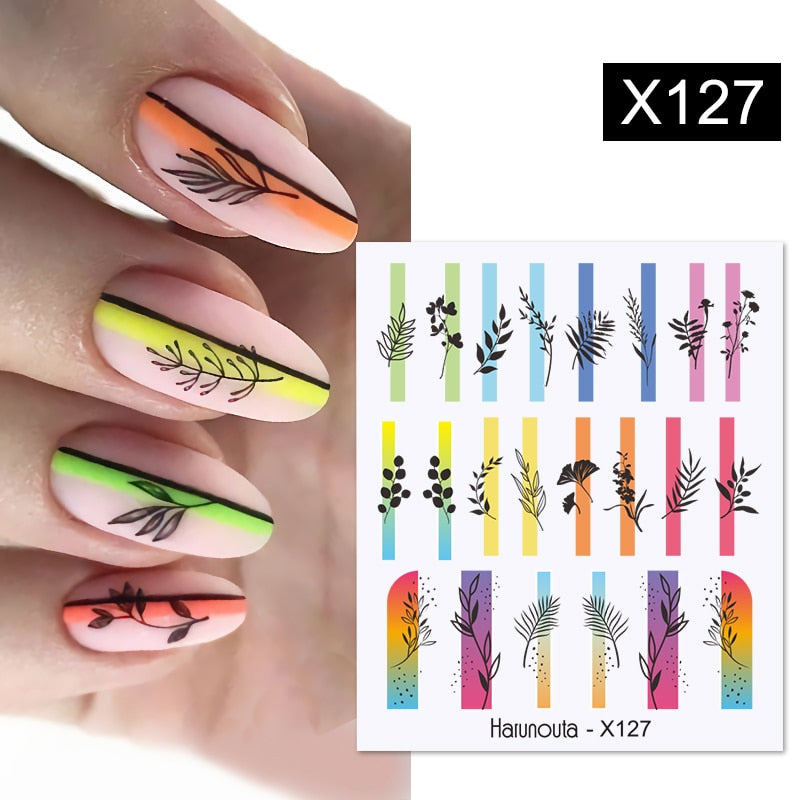 Harunouta Black Lines Flower Leaf Water Decals Stickers Spring Simple Green Theme Face Marble Pattern Slider For Nails Art Decor Nail Stickers DailyAlertDeals X127  