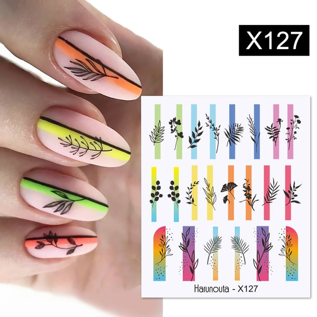 Harunouta Butterfly Flower Design Leaves Nail Water Decals Color Wave Geometric Line Charms Sliders Decoration Tips For Nail Art 0 DailyAlertDeals X127  