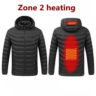 2021 NWE Men Winter Warm USB Heating Jackets Smart Thermostat Pure Color Hooded Heated Clothing Waterproof  Warm Jackets 0 DailyAlertDeals 2 Areas Heated Black M China