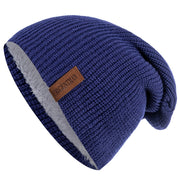 New Unisex Letter Beanie Hat Leisure Add Fur Lined Winter Hats For Men Women Keep Warm Knitted Hat Fashion Solid Ski Bonnet Cap Beanie hat unisex DailyAlertDeals Navy Blue 54cm-62cm 