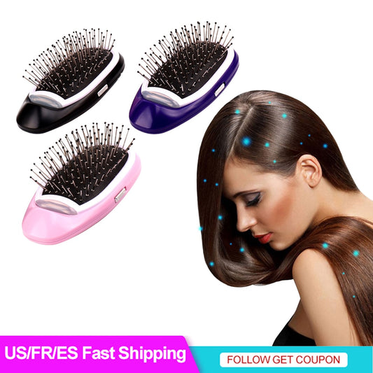 Portable Ionic Hairbrush Electric Negative Ions Hair Comb Anti Static MassageComb US Fast Shipping Styling Tool for Dropshipping portable brush hair DailyAlertDeals   