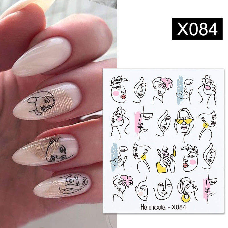 Harunouta Blue Ink Blooming Flowers Nail Water Decals Concise Floral Leaves Slider For Nails Geometric Waves DIY Manicures Tips Nail Stickers DailyAlertDeals X084  