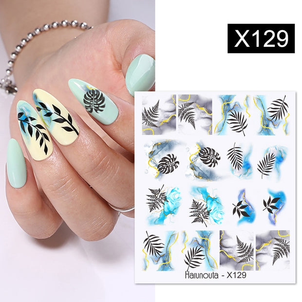 Harunouta  1Pc Spring Water Nail Decal And Sticker Flower Leaf Tree Green Simple Summer Slider For Manicuring Nail Art Watermark 0 DailyAlertDeals X129  