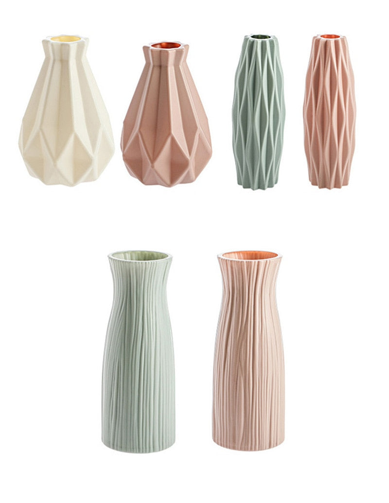 Morandi Plastic Vase Living Room Decoration Ornaments Modern Origami Plastic Vases for Flower Arrangements Home Decoration Plastic Vases Flower Pots DailyAlertDeals   