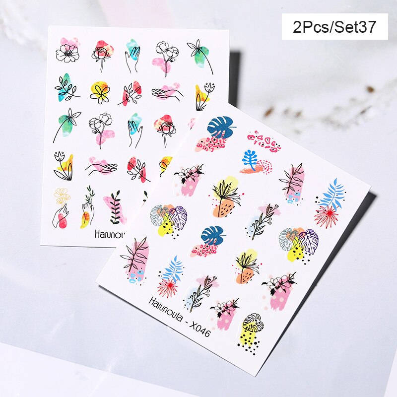 Harunouta Abstract Lady Face Water Decals Fruit Flower Summer Leopard Alphabet Leaves Nail Stickers Water Black Leaf Sliders 0 DailyAlertDeals 2pcs-37  