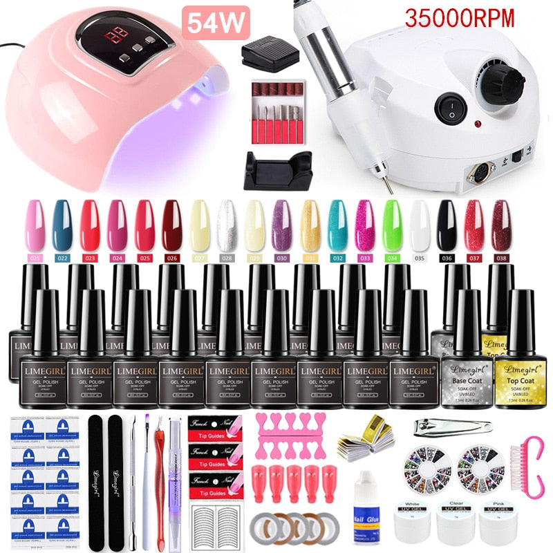 Manicure Set for Nail Extensions Gel Nail Polish Set Acrylic Kit Poly Nail Gel Set With UV LED Nail Lamp Gel Kits Nail Tools Set Manicure Set for Nail Extensions DailyAlertDeals 54W-35000RMP-18 gel 1 USA 