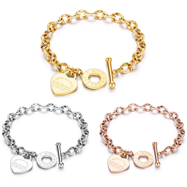 Stainless Steel Love Heart Bracelets For Women Party Gift Fashion Joyas de Chain Charm Bracelets Jewelry Wholesale Text Engraved 0 DailyAlertDeals   