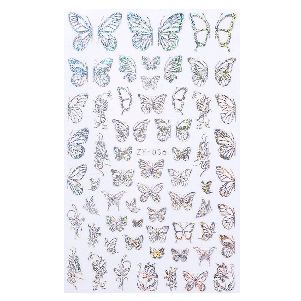 1pc Holographic 3D Butterfly Nail Art Stickers Adhesive Sliders Colorful DIY Golden Nail Transfer Decals Foils Wraps Decorations nail art DailyAlertDeals 03  
