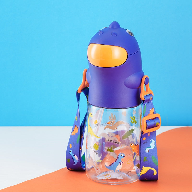 New Pinkah Children Straw Kettle with Shoulder Strap Portable School Plastic Water Bottle Creative Cartoon Dinosaur Shape 450ML Portable School Plastic Water Bottle DailyAlertDeals China 450-560ml Blue 560ml