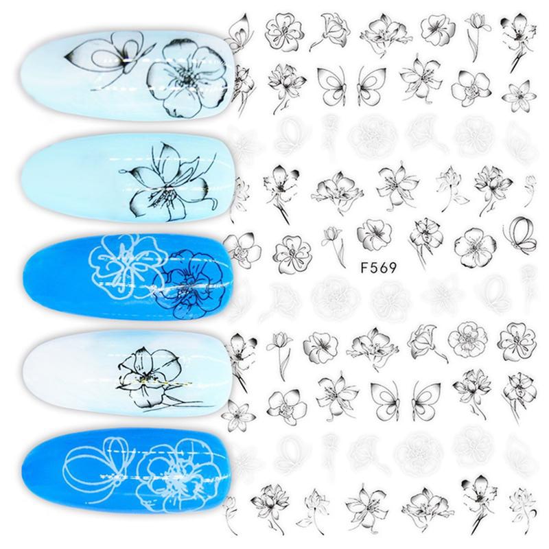 Harunouta Slider Design 3D Black People Silhouettes Blooming Nail Stickers Gold Bronzing Leaf Flower Nail Foils Decoration Nail Stickers DailyAlertDeals 5  