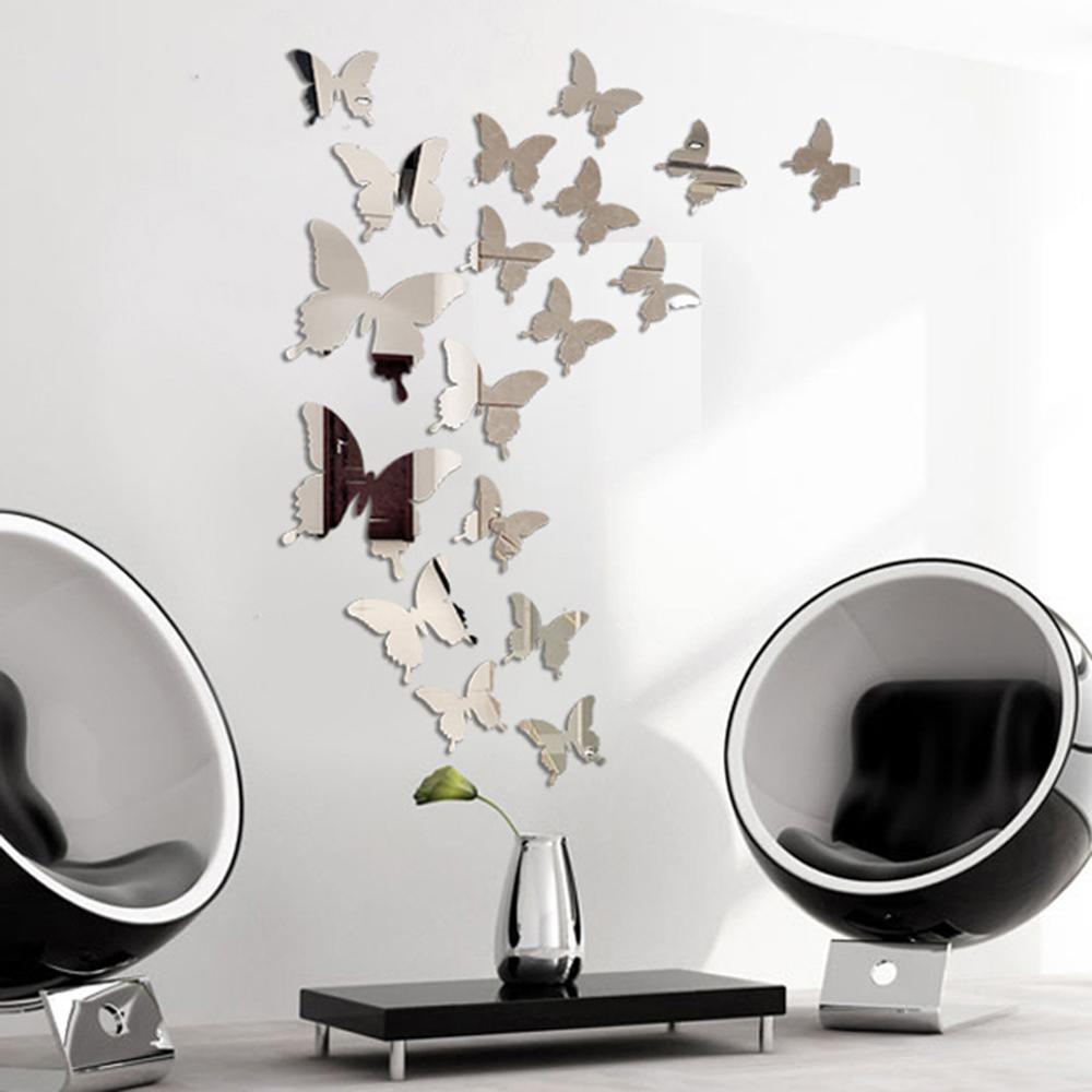12pcs Mirror Wall Sticker Decal Butterflies 3D Mirror Wall Art Party Wedding Home Decors Butterfly fridge Wall Decal On Sale Plane Wall Sticker DailyAlertDeals   