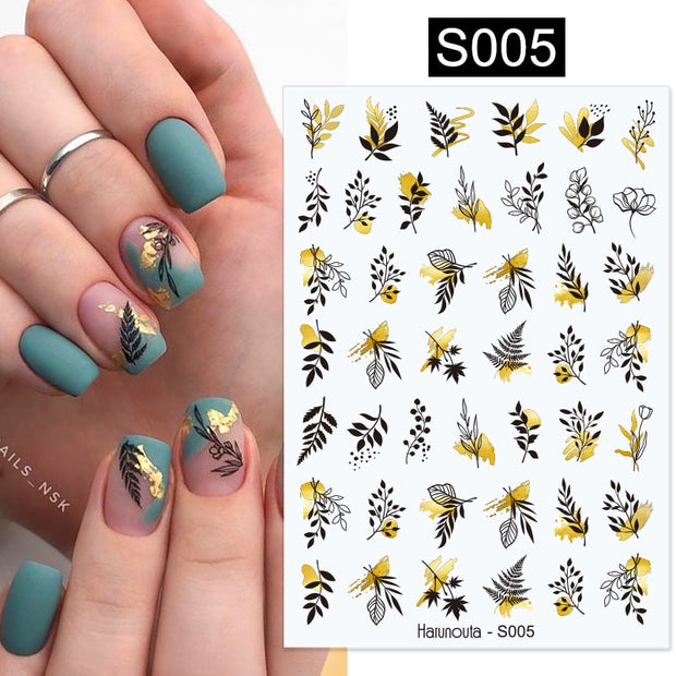 Harunouta Valentine's Day 3D Nail Stickers Heart Flower Leaves Line Sliders French Tip Nail Art Transfer Decals 3D Decoration Nail Stickers DailyAlertDeals S005  