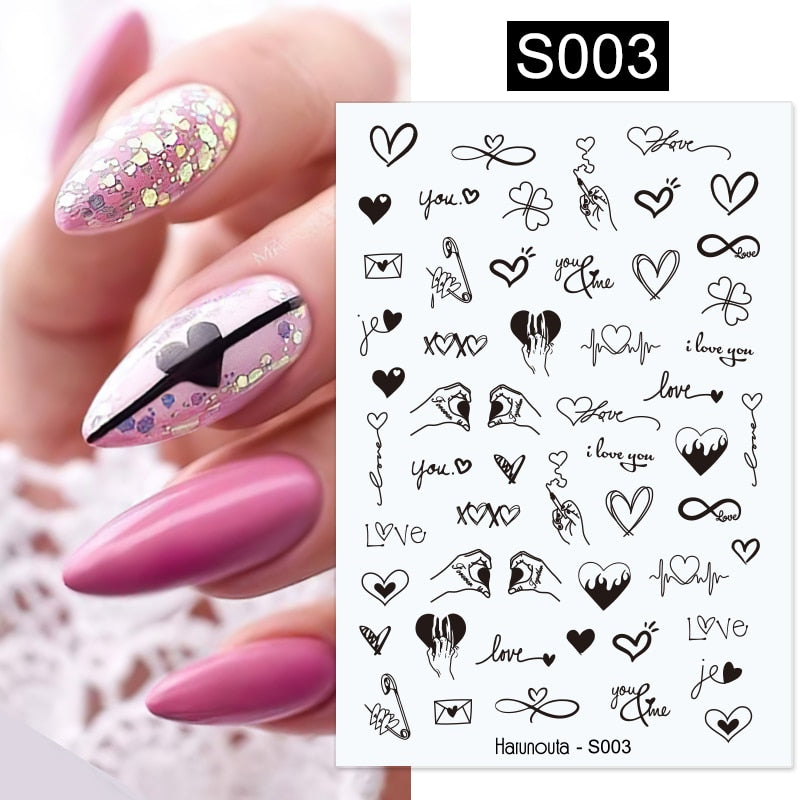 Harunouta Valentine's Day 3D Nail Stickers Heart Flower Leaves Line Sliders French Tip Nail Art Transfer Decals 3D Decoration Nail Stickers DailyAlertDeals S003  