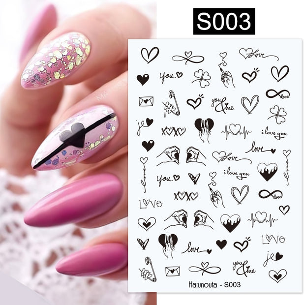 Harunouta Valentine's Day 3D Nail Stickers Heart Flower Leaves Line Sliders French Tip Nail Art Transfer Decals 3D Decoration 0 DailyAlertDeals S003  