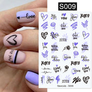 Harunouta Valentine's Day 3D Nail Stickers Heart Flower Leaves Line Sliders French Tip Nail Art Transfer Decals 3D Decoration 0 DailyAlertDeals S009  