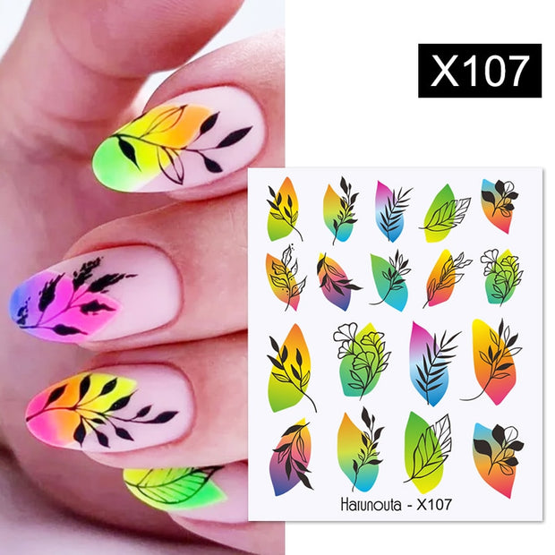 Harunouta Geometric Color Block Line Leaf Flower Water Decal Sticker Spring Simple DIY Slider For Manicuring Nail Art Watermarks 0 DailyAlertDeals X107  