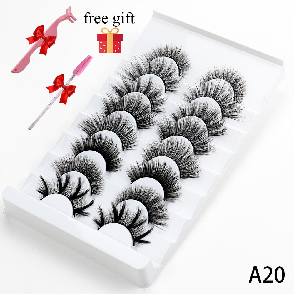 5/8 Pairs 20mm Mink Lashes 3D Natural False Eyelashes Fluffy Faux Mink Eyelashes Wispies Long Extension Eyelashes Pack Maquiagem  DailyAlertDeals A20 China 