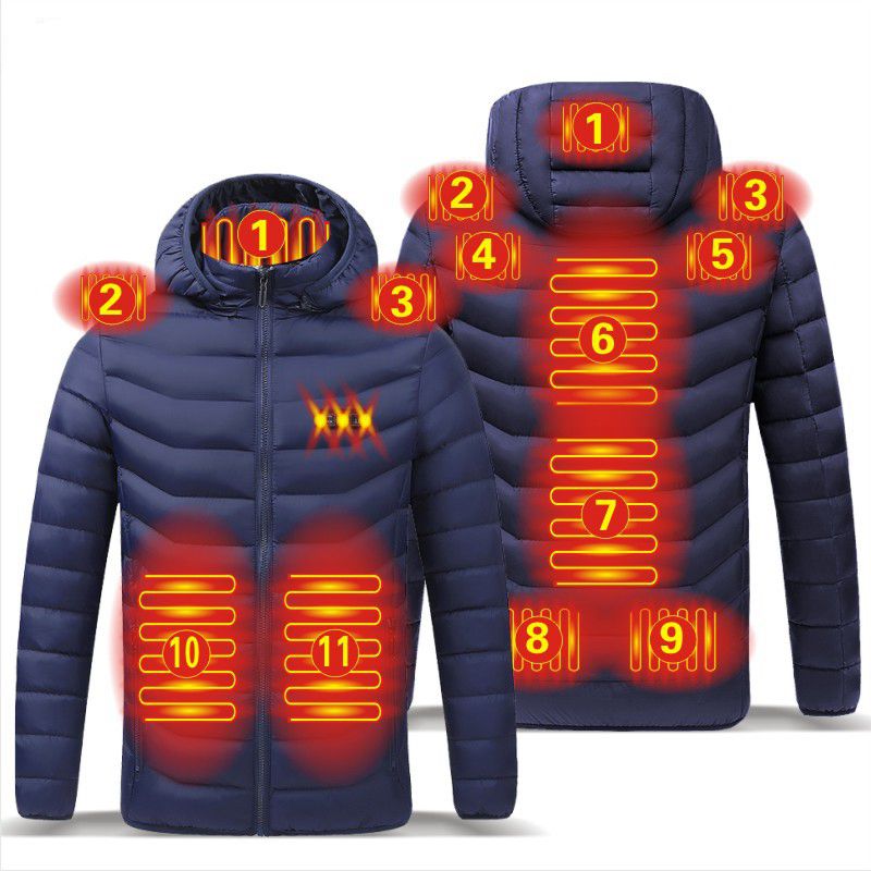 2021 NWE Men Winter Warm USB Heating Jackets Smart Thermostat Pure Color Hooded Heated Clothing Waterproof  Warm Jackets 0 DailyAlertDeals 11 Heated Blue M China