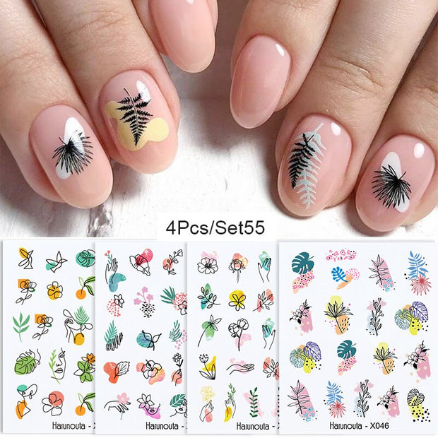 Harunouta Abstract Lady Face Water Decals Fruit Flower Summer Leopard Alphabet Leaves Nail Stickers Water Black Leaf Sliders Nail Stickers DailyAlertDeals 4pcs-55  