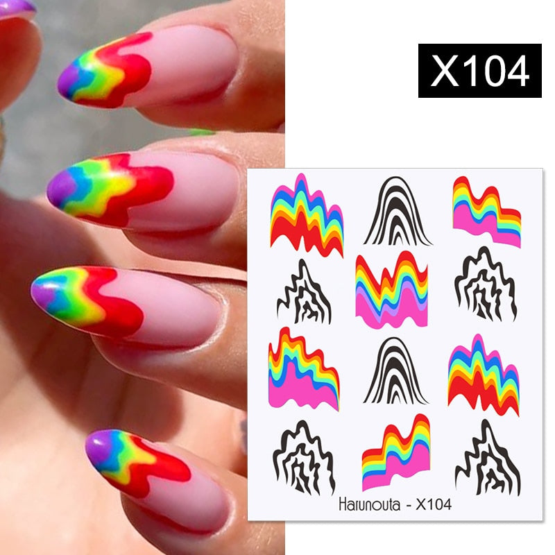 Harunouta French Black White Geometrics Pattern Water Decals Stickers Flower Leaves Slider For Nails Spring Summer Nail Design Nail Stickers DailyAlertDeals X104  