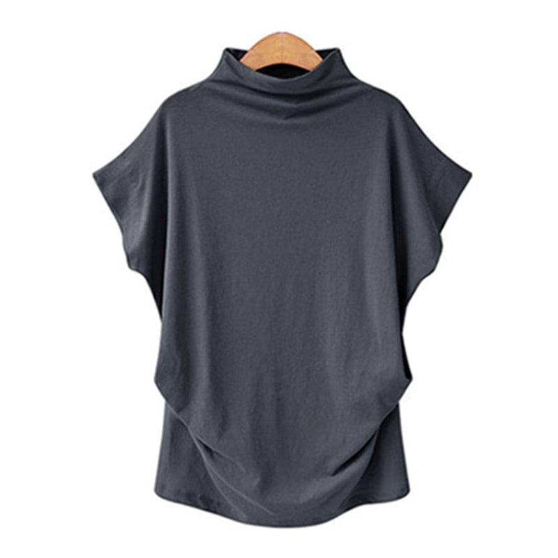 Jocoo Jolee Women Casual Turtleneck Short Batwing Sleeve Blouse Female Cotton Solid Oversized Tops Ladies Shirt 2020 Clothing  DailyAlertDeals Dark Grey S 