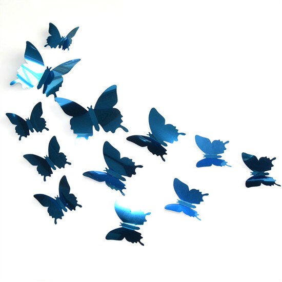 12pcs Mirror Wall Sticker Decal Butterflies 3D Mirror Wall Art Party Wedding Home Decors Butterfly fridge Wall Decal On Sale Plane Wall Sticker DailyAlertDeals Blue 12Pcs 