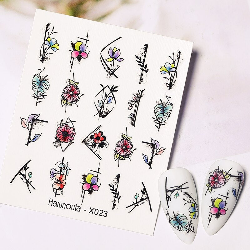 Harunouta Abstract Lady Face Water Decals Fruit Flower Summer Leopard Alphabet Leaves Nail Stickers Water Black Leaf Sliders Nail Stickers DailyAlertDeals X067  