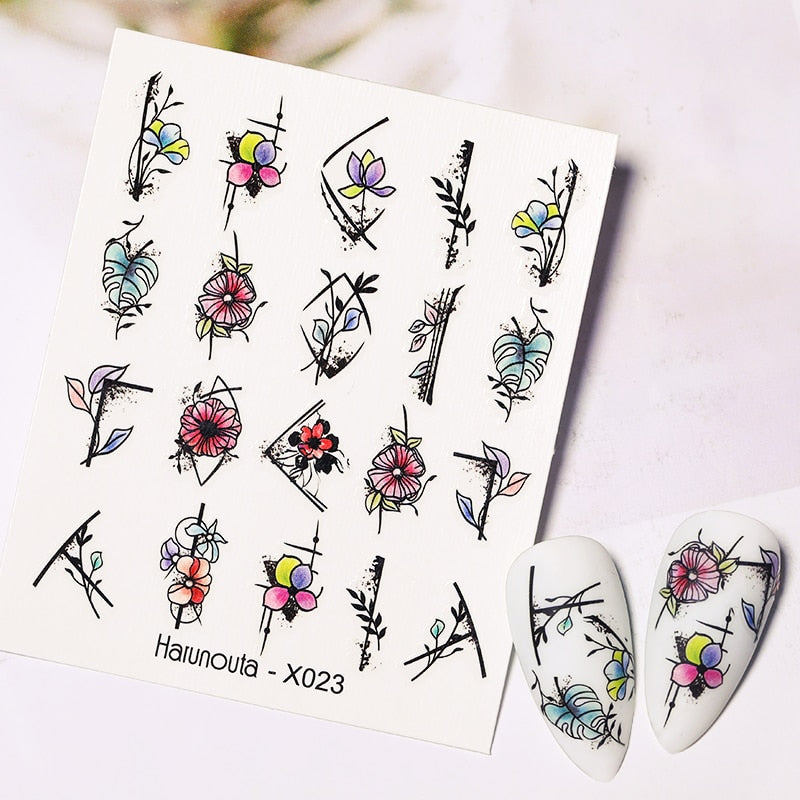 Harunouta Abstract Lady Face Water Decals Fruit Flower Summer Leopard Alphabet Leaves Nail Stickers Water Black Leaf Sliders 0 DailyAlertDeals X067  