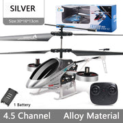 DEERC RC Helicopter 2.4G Aircraft 3.5CH 4.5CH RC Plane With Led Light Anti-collision Durable Alloy Toys For Beginner Kids Boys kids toy DailyAlertDeals 30CM Silver 1Battery  