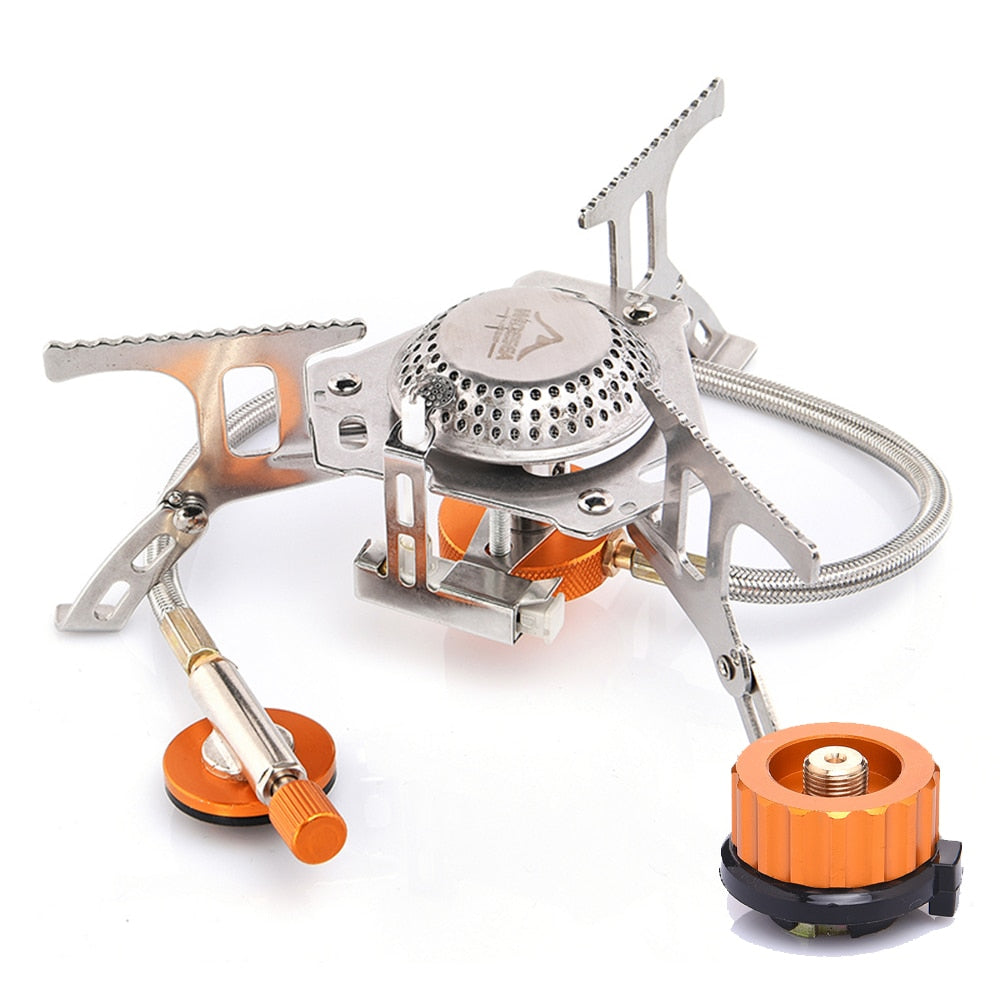 Camping Gas Stove Outdoor Tourist Burner Strong Fire Heater Tourism Cooker Survival Furnace Supplies Equipment Picnic Gas Stove for camping DailyAlertDeals With adapator China 
