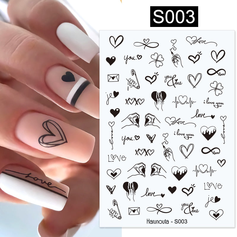 Harunouta Slider Design 3D Black People Silhouettes Blooming Nail Stickers Gold Bronzing Leaf Flower Nail Foils Decoration Nail Stickers DailyAlertDeals S003  