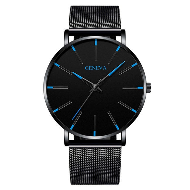 2022 Minimalist Men Fashion Ultra Thin Watches Simple Men Business Stainless Steel Mesh Belt Quartz Watch relogio masculino 0 DailyAlertDeals Mesh Black Blue  