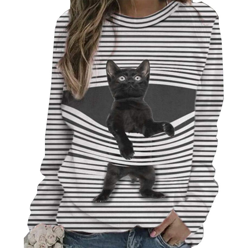Funny Cute Cat 3D Print Casual Pullovers Women Clothes Spring Autumn Sweatshirts Long Sleeve T-Shirts Lady Clothing Fashion Tops 0 DailyAlertDeals   