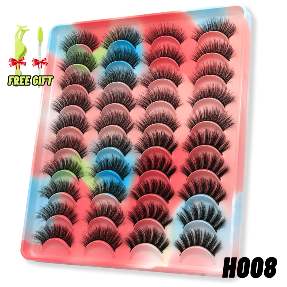 GROINNEYA Eyelashes 3D Mink Lashes Fluffy Soft Wispy Natural Cross Eyelash Extension Reusable Lashes Mink False Eyelashes Makeup 0 DailyAlertDeals 20pairs-H008 France 