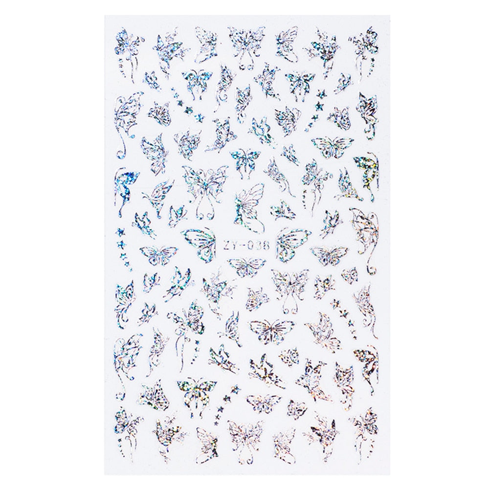 1pc Holographic 3D Butterfly Nail Art Stickers Adhesive Sliders Colorful DIY Golden Nail Transfer Decals Foils Wraps Decorations nail art DailyAlertDeals 07  