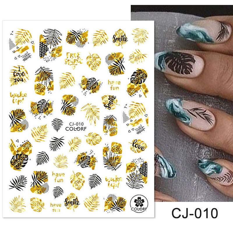 Harunouta Slider Design 3D Black People Silhouettes Blooming Nail Stickers Gold Bronzing Leaf Flower Nail Foils Decoration Nail Stickers DailyAlertDeals CJ-010  