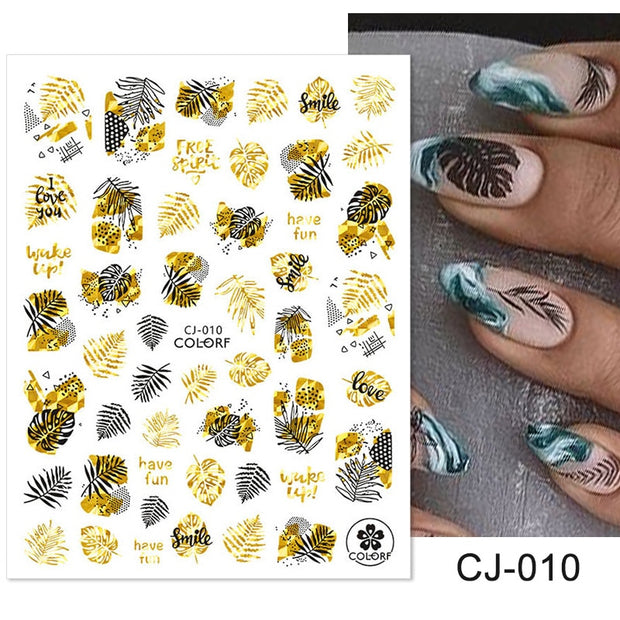 Harunouta Slider Design 3D Black People Silhouettes Blooming Nail Stickers Gold Bronzing Leaf Flower Nail Foils Decoration Nail Stickers DailyAlertDeals CJ-010  